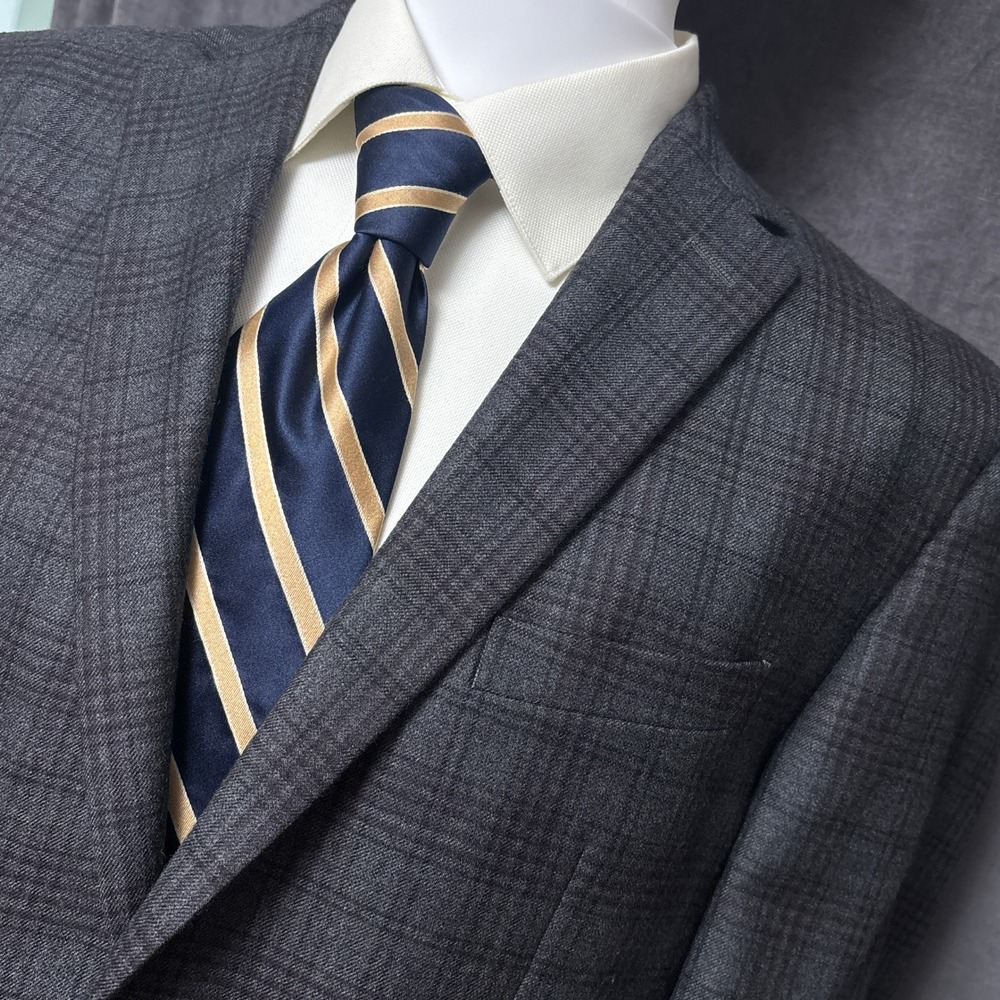 Vince Camuto Sport Coat 40R Modern Fit Grey Glen Plaid Wool Blazer Jacket